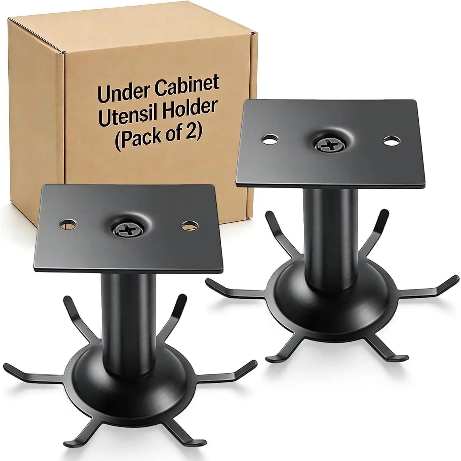 Utensil Hooks, 2 Pack Metal Steel Kitchen Utensil Hangers Rack 360° Rotating Under Cabinet Utensil Hooks Top Mounted with 6 Rotatable Claws for Cabinet Kitchen Bathroom