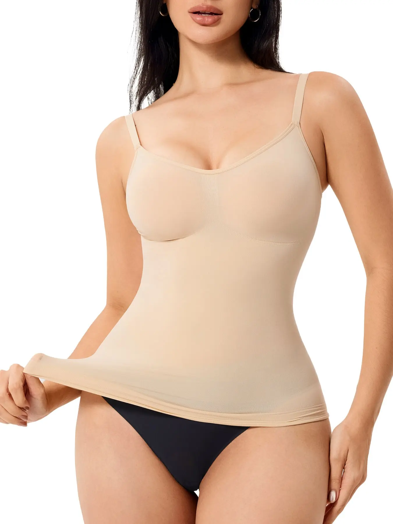 Seamless Knitted Shapewear Tank Top for Women, Adjustable Straps Anti-Roll Edge, High Stretch Belly Control Underwear