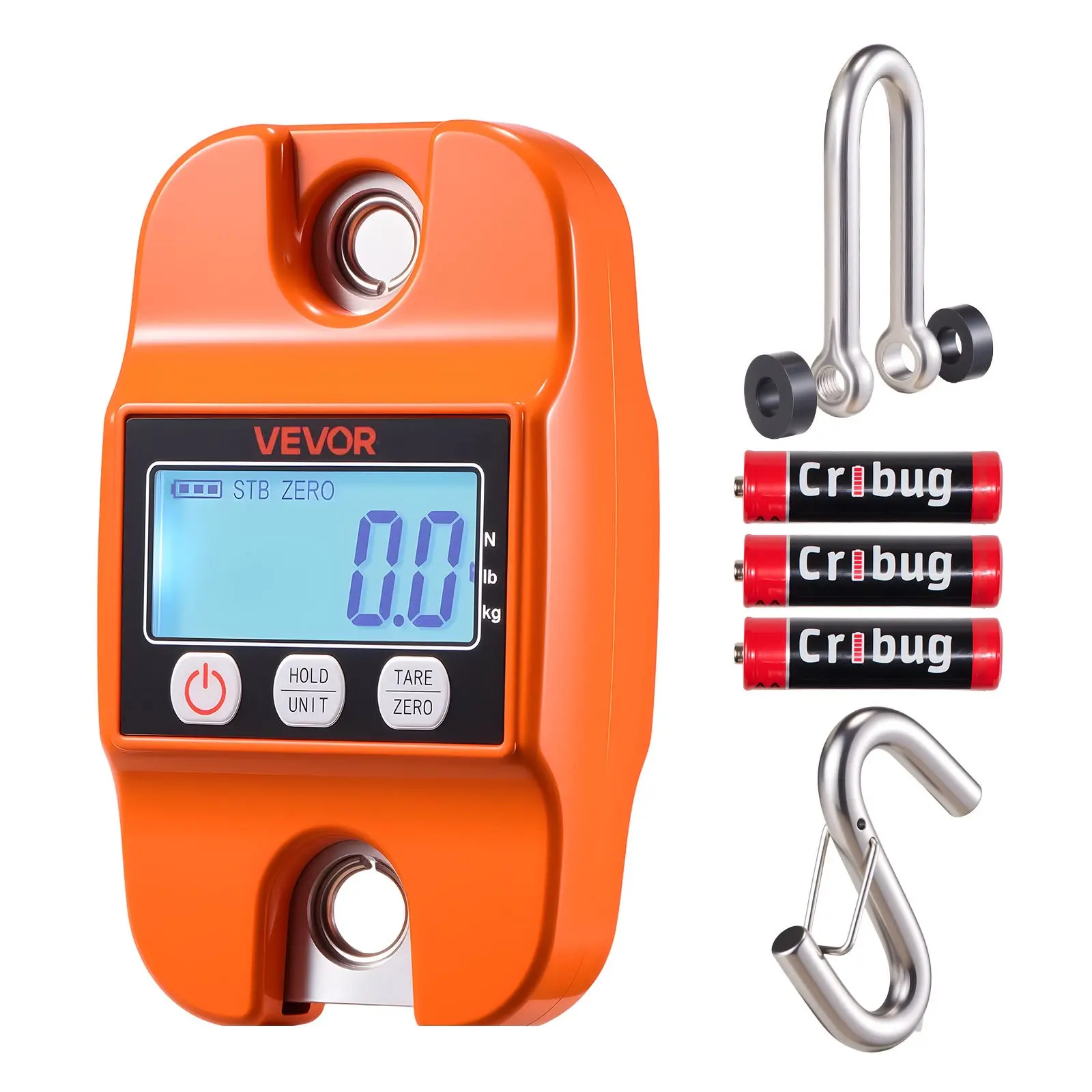 【DealsForYouDays】VEVOR Digital Crane Scale, 880 lbs/400 kg Max Capacity, Handheld Hanging Scale with Cast Aluminum Case LCD Display, 0.2 lbs Division 3 Unit Switch, Auto-Off Setting for Farm Hunting Fishing, Orange