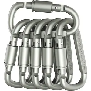 Premium Aluminum D-Ring Locking Carabiners (Pack of 6) - Lightweight & Durable for Hiking, Camping, Keychains, Dog Leashes & More - NOT for Climbing