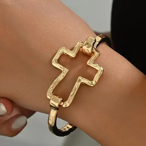 【Black Friday】Women's Cute Cross-Design Bangle Bracelet, Cross Charm Bangle, Fashion Jewelry for Parties and Daily Wear, Trendy All-Match & Exquisite Jewelry for Birthday Gifts, Trendy Bangles, Cross Bracelets, Fashionable Bracelet