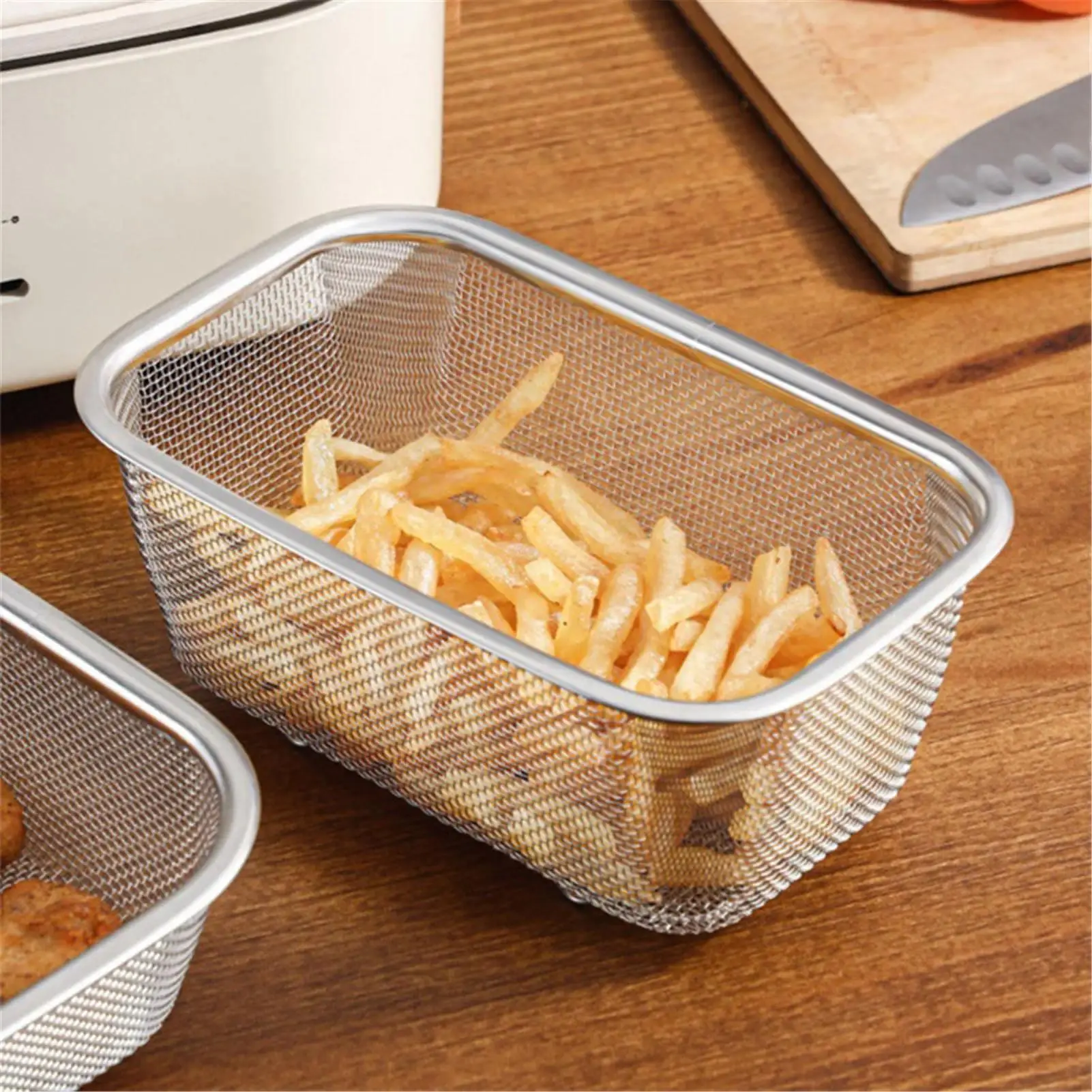 Stainless Steel Rectangle Fine Mesh Basket - Kitchen Utensils for Cooking, 2 Sizes (Small/Large) Drainer, Fries Holder, Vegetable Fruit Colander Strainer, Two Sizes
