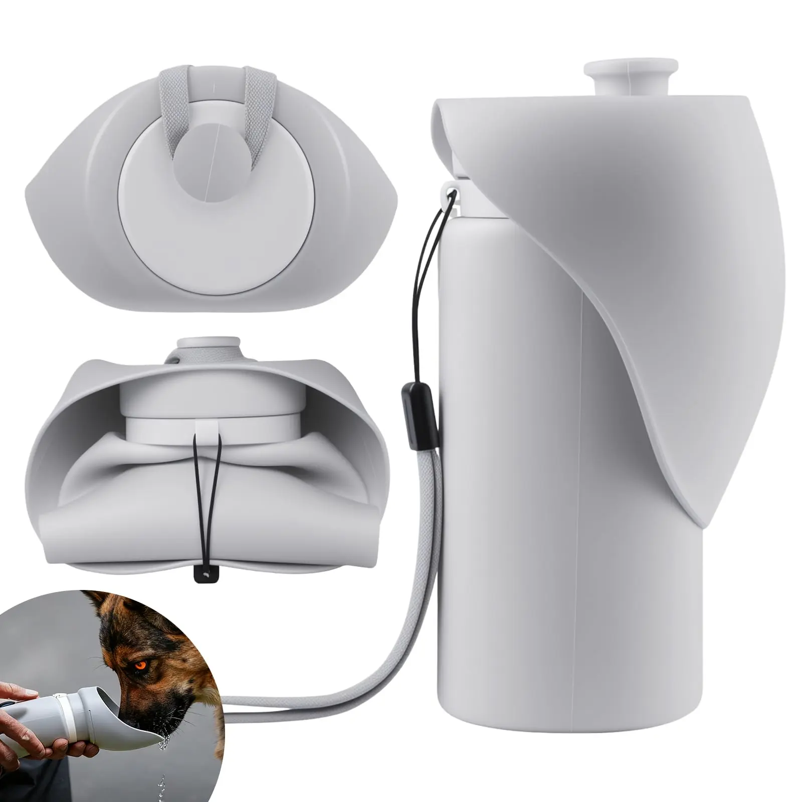 Dog outdoor water bottle, portable large-capacity cup, foldable drinking bottle, silicone pet water bottle, 2-in-1 leak-proof pet dispenser, new pet travel cup, gray 550ml, suitable for hiking.