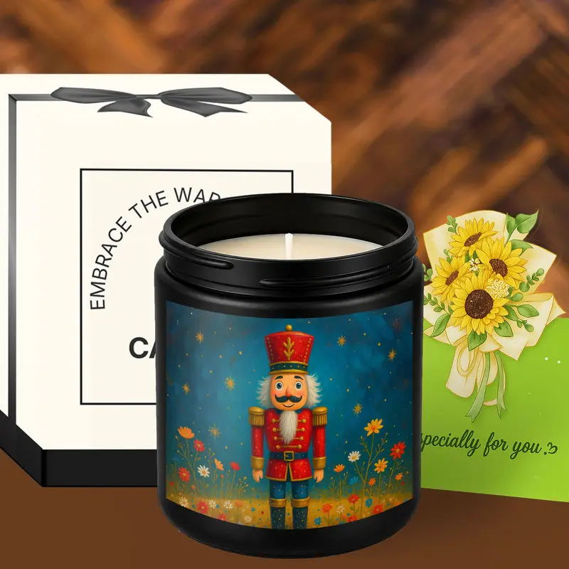 Classic Nutcracker Christmas Soldier 1Pc Scented Candle, Whimsical Holiday Candle with Winter Floral Illustration, Festive Living Room and Mantel Decor, Christmas, Secret Santa, Housewarming and Winter Birthday Gift
