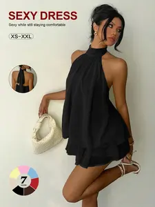 2026 Sexy Halter Neck Backless Mini Dress, Chiffon Sleeveless Flowy Tiered Summer Sundress, Casual Party Dress for Night Out