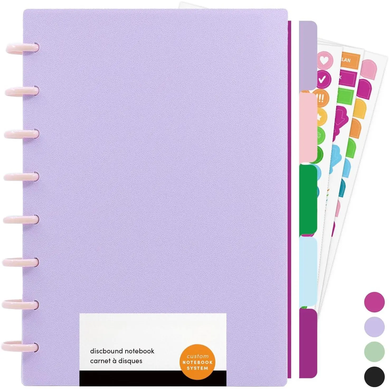 Customizable Discbound Notebook, 114 Pages, -in-, 8-Disc Refillable Spiral Journal with Removable Pages, 12-Month Undated Calendar, Dividers & Stickers (Lavender), 8.7 in x 6.6 in