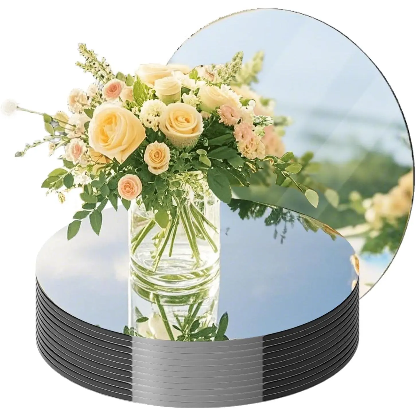 12PCS 12inch Round Flat Circle Mirror Plates Trays for Candle Wedding Party Table Centerpieces