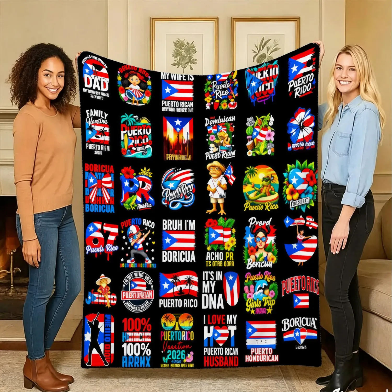 Puerto Rican Flag Print Blanket, Brightly Colored Digitally Printed Home Decor Blanket, Soft And Fluffy Flannel Blanket, Suitable For Beds, Sofas, Camping, Travel, Office Naps, Lightweight, Multi-Purpose, Warm Blanket, A Great Gift For Family.