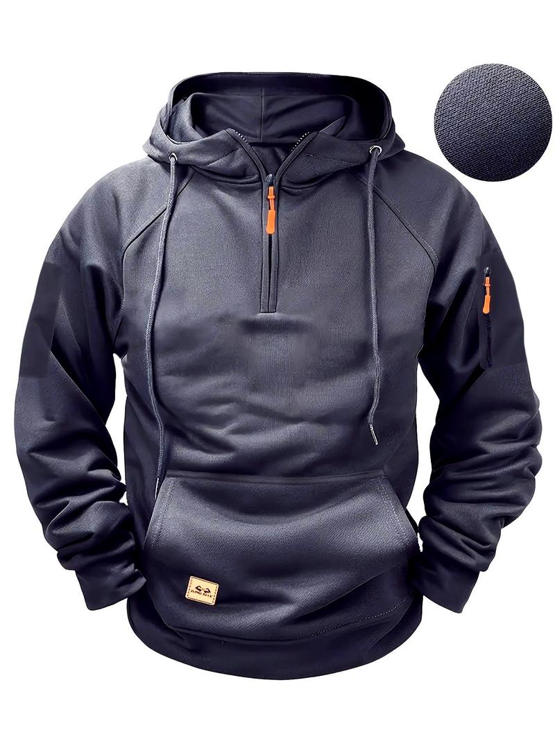 Men's Regular Fit Patched Pocket Drawstring Hoodie, Casual Long Sleeve Raglan Sleeve Hooded Sweatshirt for Fall & Winter, Men's Clothes for Daily Wear, Athletic Hoodies
