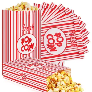 2 oz Flat Bottom Disposable Paper Popcorn Bags 200 Pcs Individual Servings Oil Resistant Leak Proof Vintage Retro Red and White Popcorn Sleeve Containers