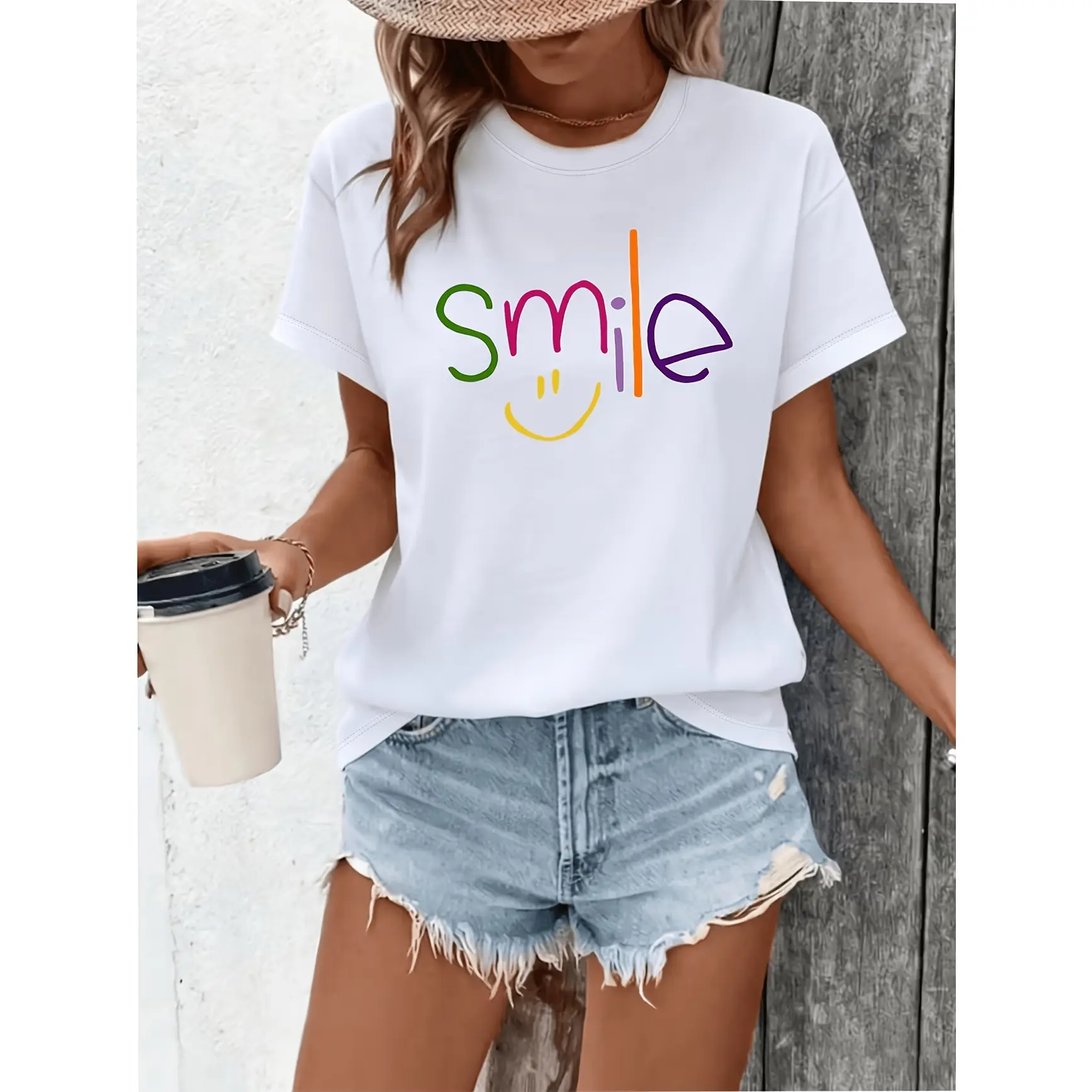 Colorful Smile Face Graphic Cotton T‑Shirt, Cute Oversized Comfort Fashion Outfit Tee, Best Holiday Gift for Lovers Family Friends, Valentine’s Day Gift for Him Her
