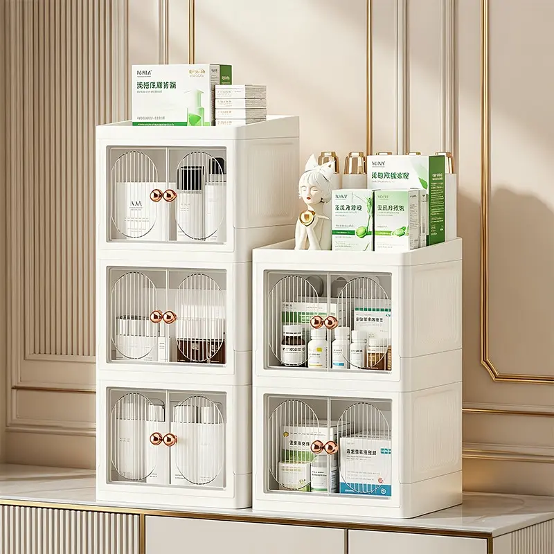 Foldable Stackable Home Medicine Cabinet, Modular Desktop Organizer for Dorms, Homes, Rvs, Cosmetics, Bathroom Essentials Storage