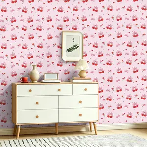 Seamless Peel and Stick Wallpaper Roll, Cherry & Bow Pattern, Durable Colorfast Finish, Covers Wall Imperfections, Home Renovation