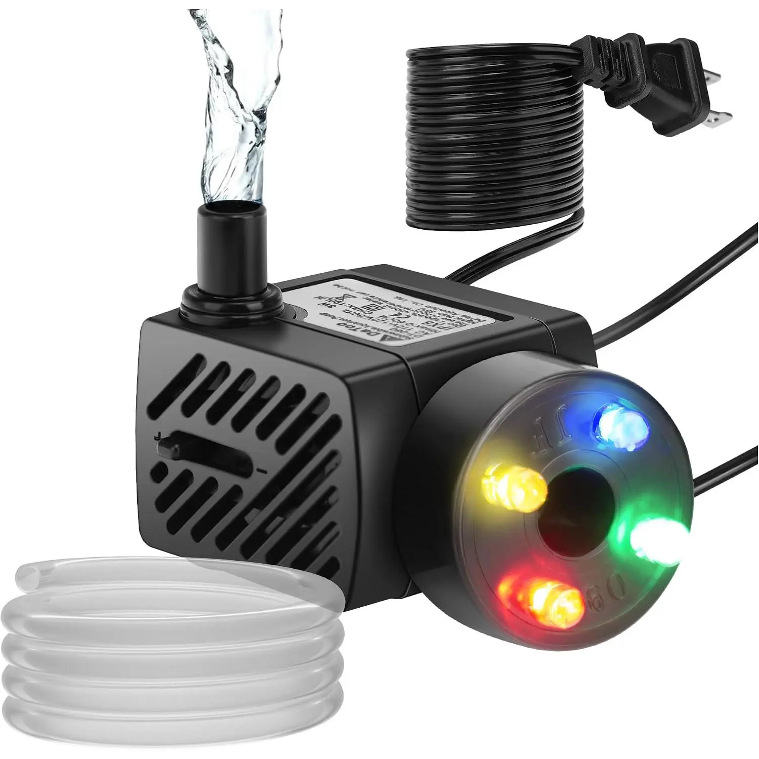 Mini Submersible Fountain Water Pump With LED Light 50GPH  Small Ultra Quiet Water Pump With Tubing For Aquarium Fish  Outdoor Pond Water Feature Fountain Statuary