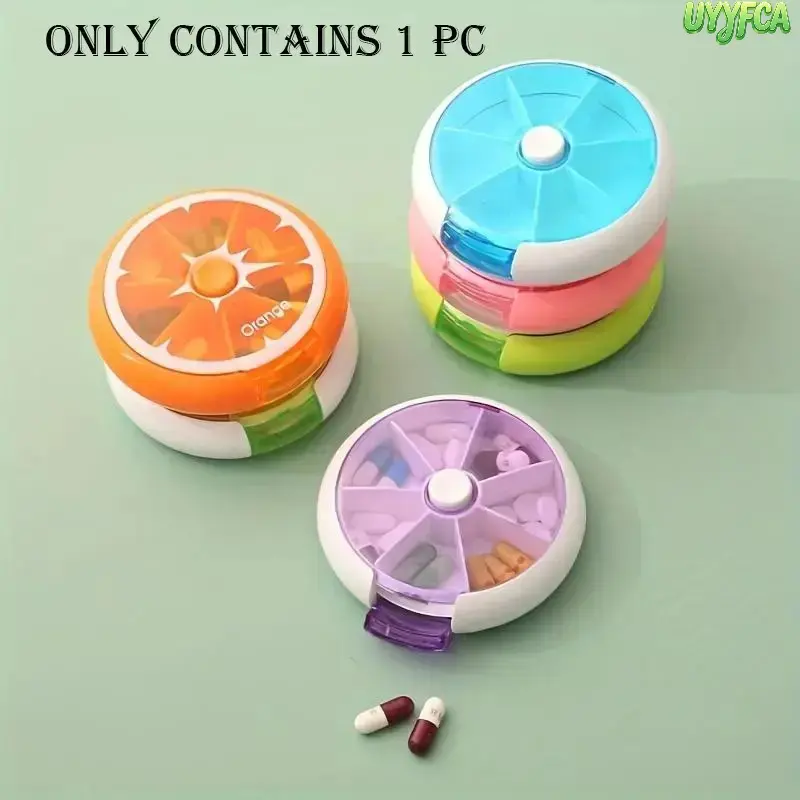 Summerwins 7-Compartment Round Rotating Supplement Organizer, Cute Mini Portable Transparent Vitamin Dispenser, Dustproof Compact Medication Holder for Traveling, Business Trips (Sports & Outdoor Luggage Accessory), Pill Organizer, Round Shape