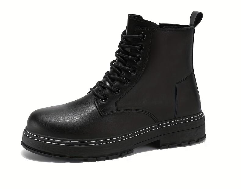Four Seasons Fashion Trendy Men'S Black Boots Mid-Top Lace-Up Men'S Boots