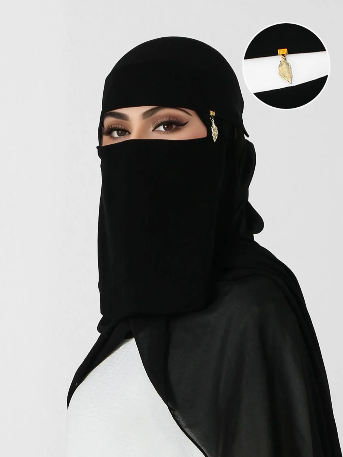 1pc Feather Pendant Veil, Single Layer Niqab, Elegant Evening Wear, Matches Abaya, Perfect Gift for Muslimah, All Seasons