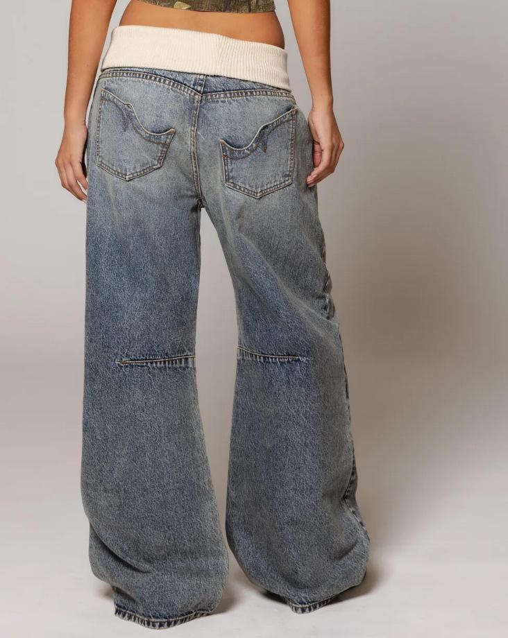 New2025Women's Jeans Pants Fashion Loose Fit Casual Low Rise Denim Pants Y2K Retro Streetwear Vintage American Wide Leg Trousers(Gift)11