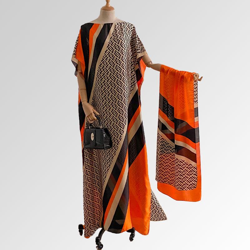 Women's Peacock Print Cape Shawl & Scarf Set, Elegant Beach Cover-Up For Holiday Vacation, Swimsuit Cover Up