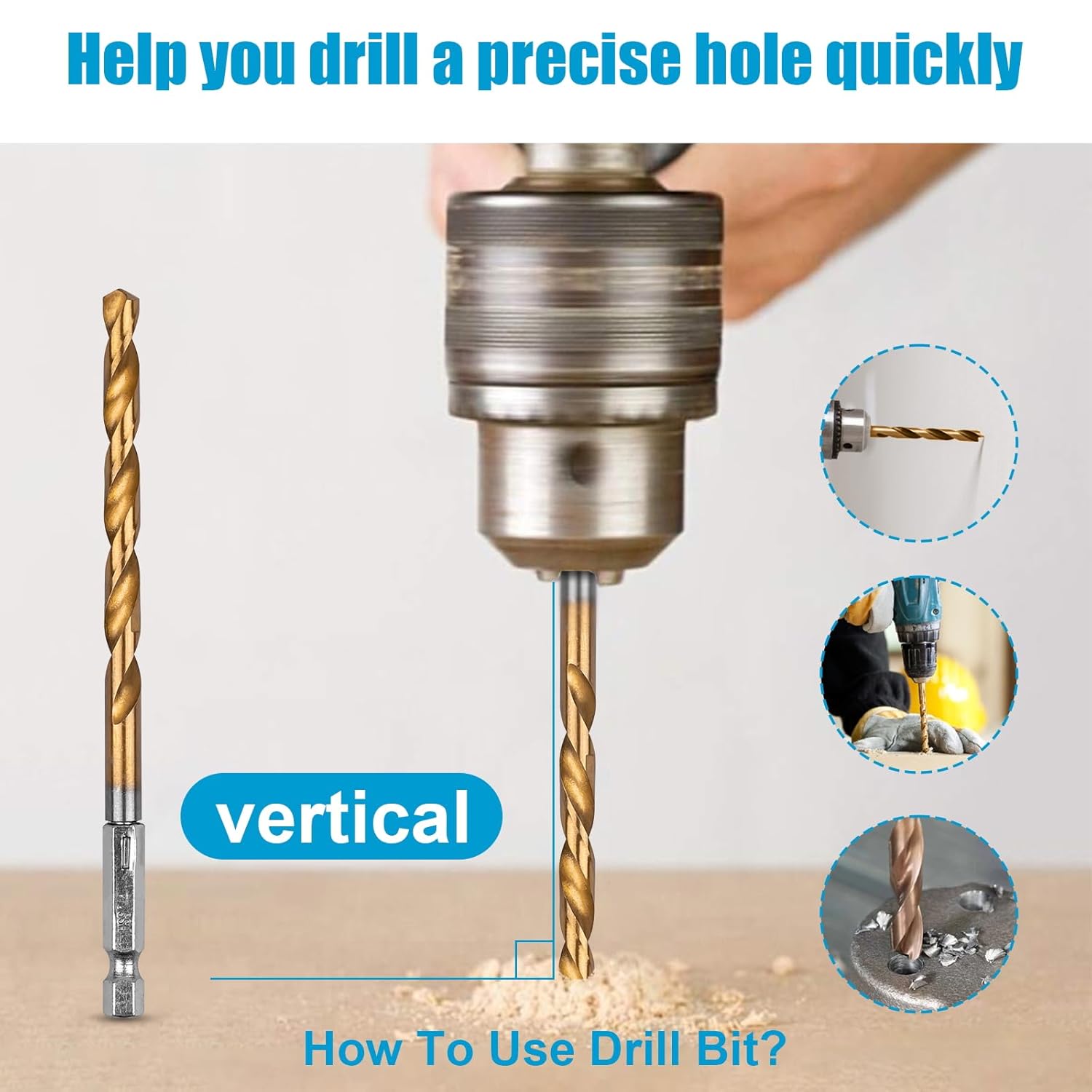 19 PCS Hex Shank Drill Bit Set, 1/16"-1/4" HSS Titanium Coated Twist Bits for Metal Wood Plastic, 4241 High Speed Steel Small Quick Change Drill Bits with Holder