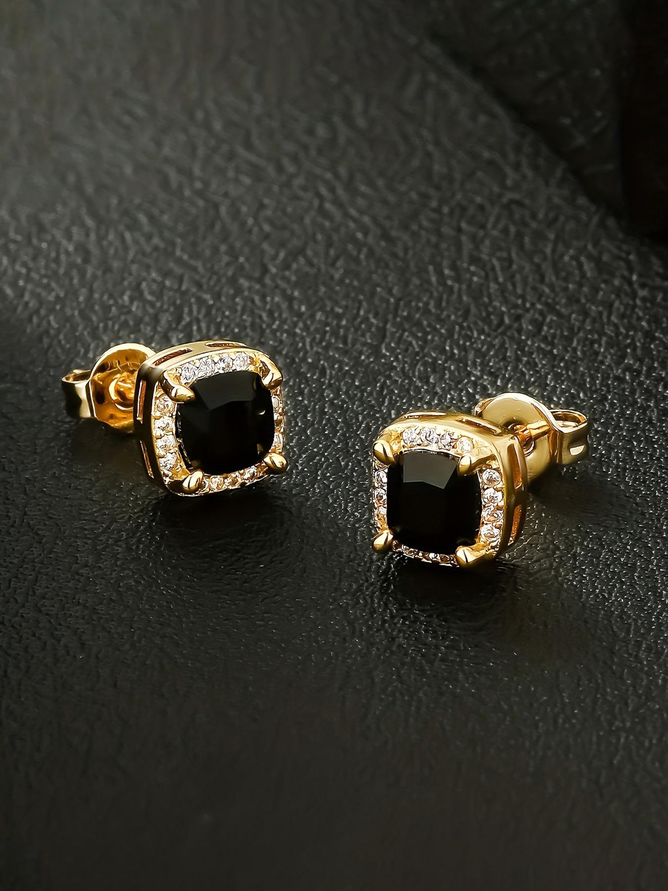 ICED CHICS 1 pair of 18k gold-plated square synthetic zirconia stud earrings, suitable for both men and women, 6mm mini hip-hop punk jewelry, fashionable and avant-garde accessories, creating eye-catching looks