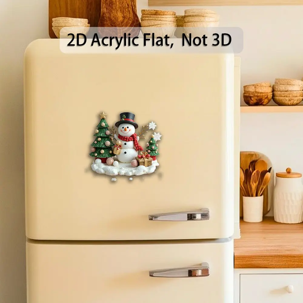 Happy Snowman Fridge Magnet with Hat and Ribbon, Decorated with Snowflakes and Accents, Perfect for Festive Atmosphere