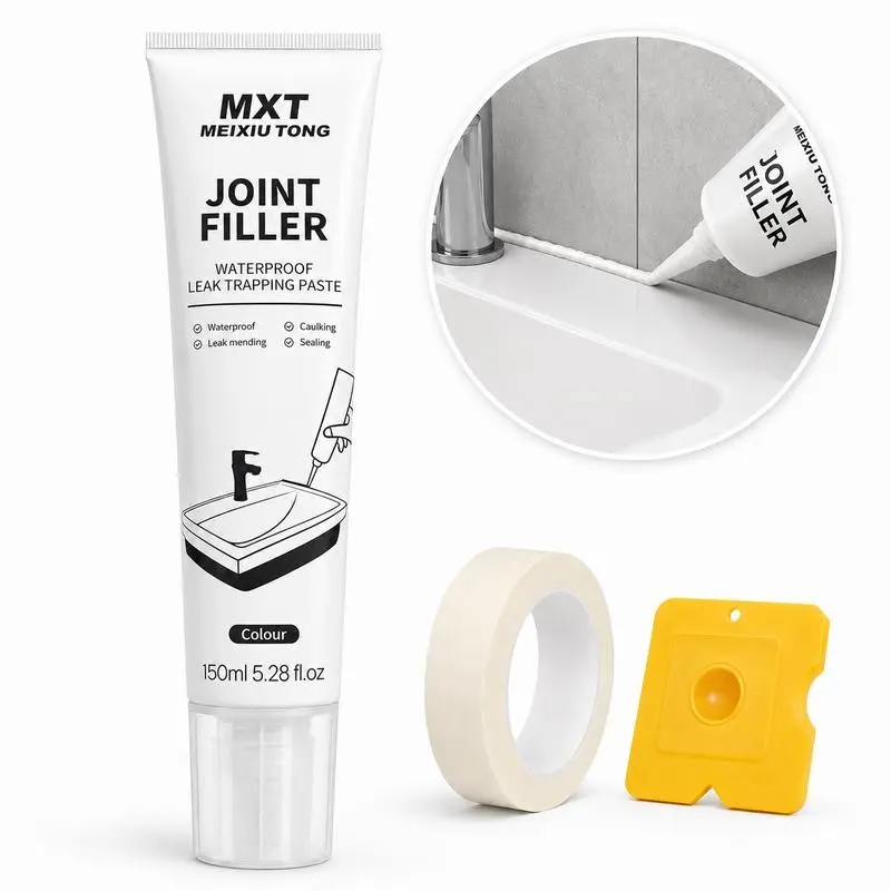 150ML Waterproof Leak Prevention Grout Kit, Bathroom Kitchen Sink Tile Edge Repair Durable Waterproof Sealant, Includes Grout, Masking Tape, Scraper, Strongest Sealing Gel Set