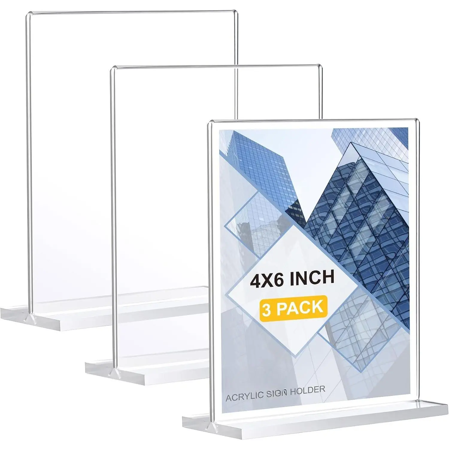 3 Pack  Sign Holder 4 x 6 Inch, Vertical Display Sign Stand | Clear Menu Holder Stand, Table Paper Holder, Desk Brochure Holder for Vendor Booth Display Items, Restaurants, Office, Store