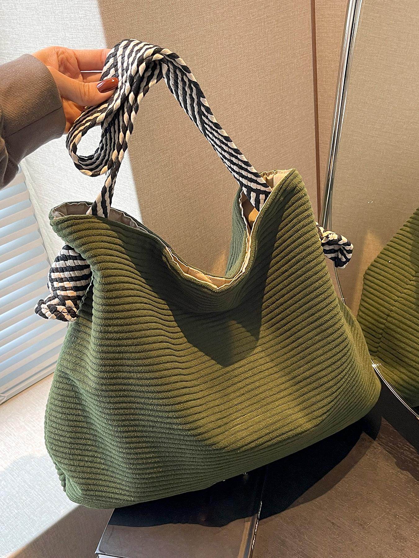 Tote shoulder underarm bag large capacity cloth bag crossbody commuter tote bag, with black and white striped wide shoulder strap, Casual lightweight bag, Crossbody shoulder bags, suitable for daily commuting office workers student party