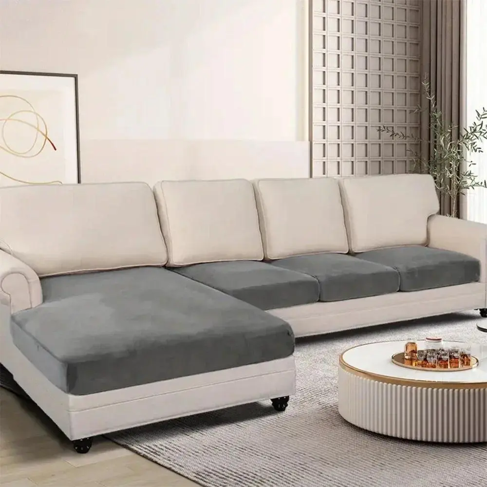 Soft Velvet Sofa Covers Elastic Couch Slipcovers Luxury Plain Living Room Chaise Lounge Case Pet-Friendly Removable Warm