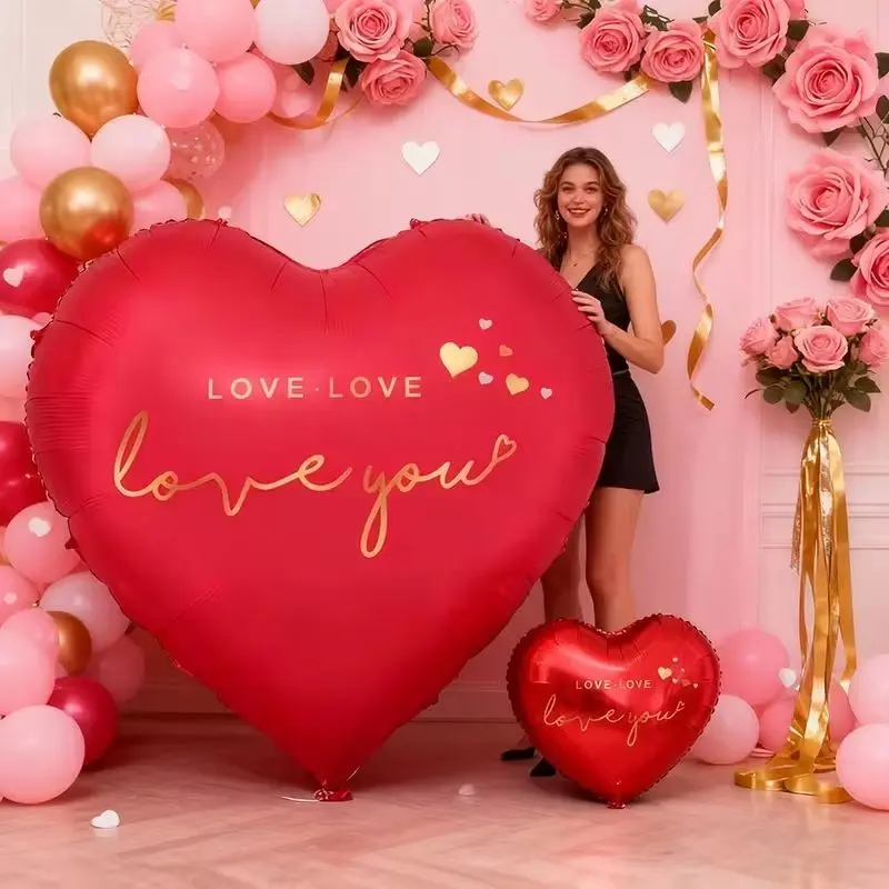 63-Inch Aluminum Foil Heart Balloon, Perfect for Valentine's Day, Wedding, Anniversary, Birthday Decorations, Large Love Balloon