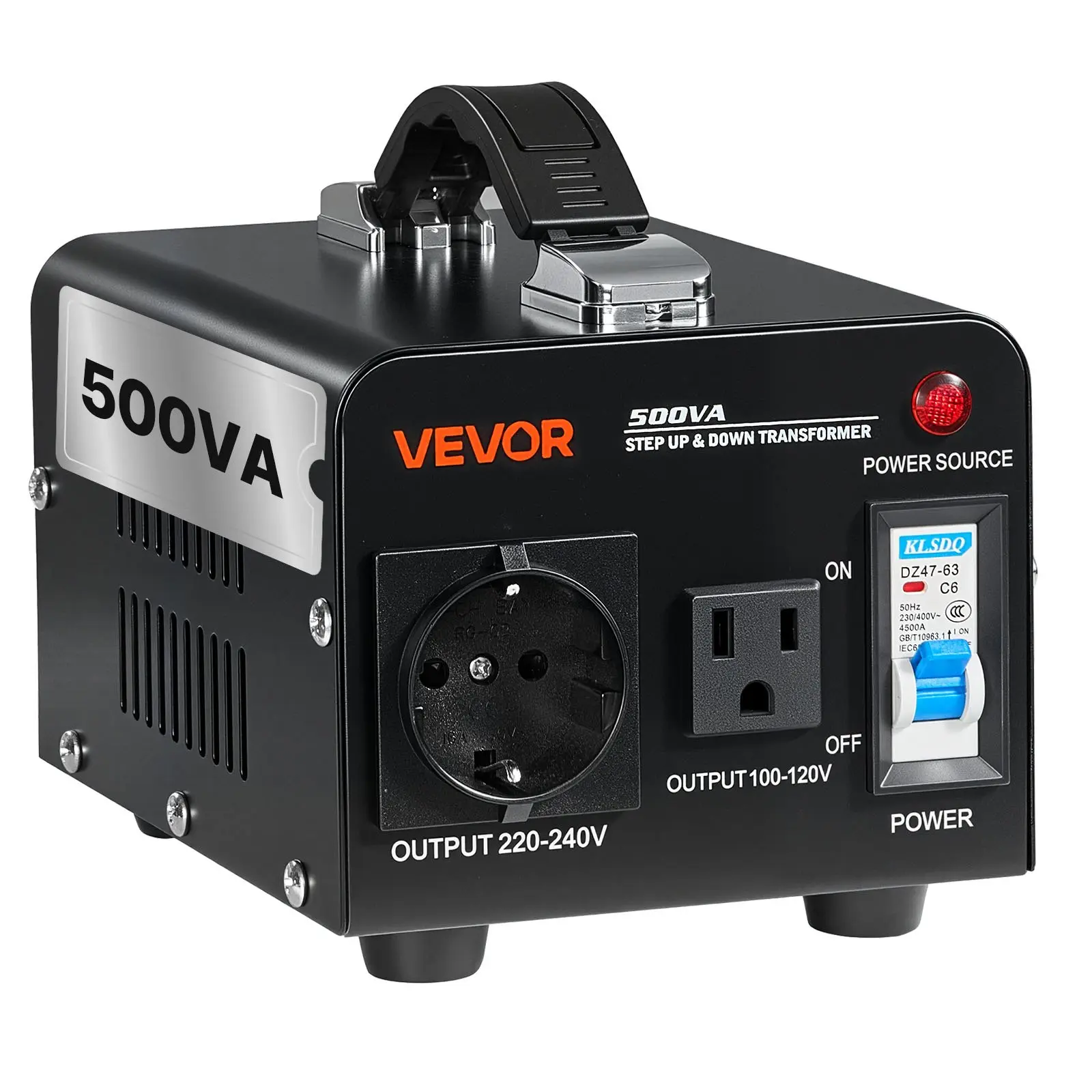 VEVOR Heavy Duty Voltage Converter Transformer (500VA) - Travel AC 110V AC Power Supply with Advanced Step Up/Down Tech, Compact Size, US/EU Outlets, Power Cord, Circuit Breaker Protection