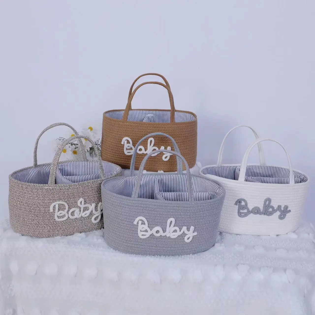 Three-Tier Letter Design Organized Storage Basket, Portable Baby Organizer, Large Capacity Holder for Bottles & Diapers, Home Bathroom Storage Baskets Living Room Use, Home Storage Supplies