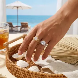 Minimalist Classic Inlaid Full Cubic Zircon Round Rings Brilliant Fashion Chunky Geometric Finger Ring Versatile Party Jewelry