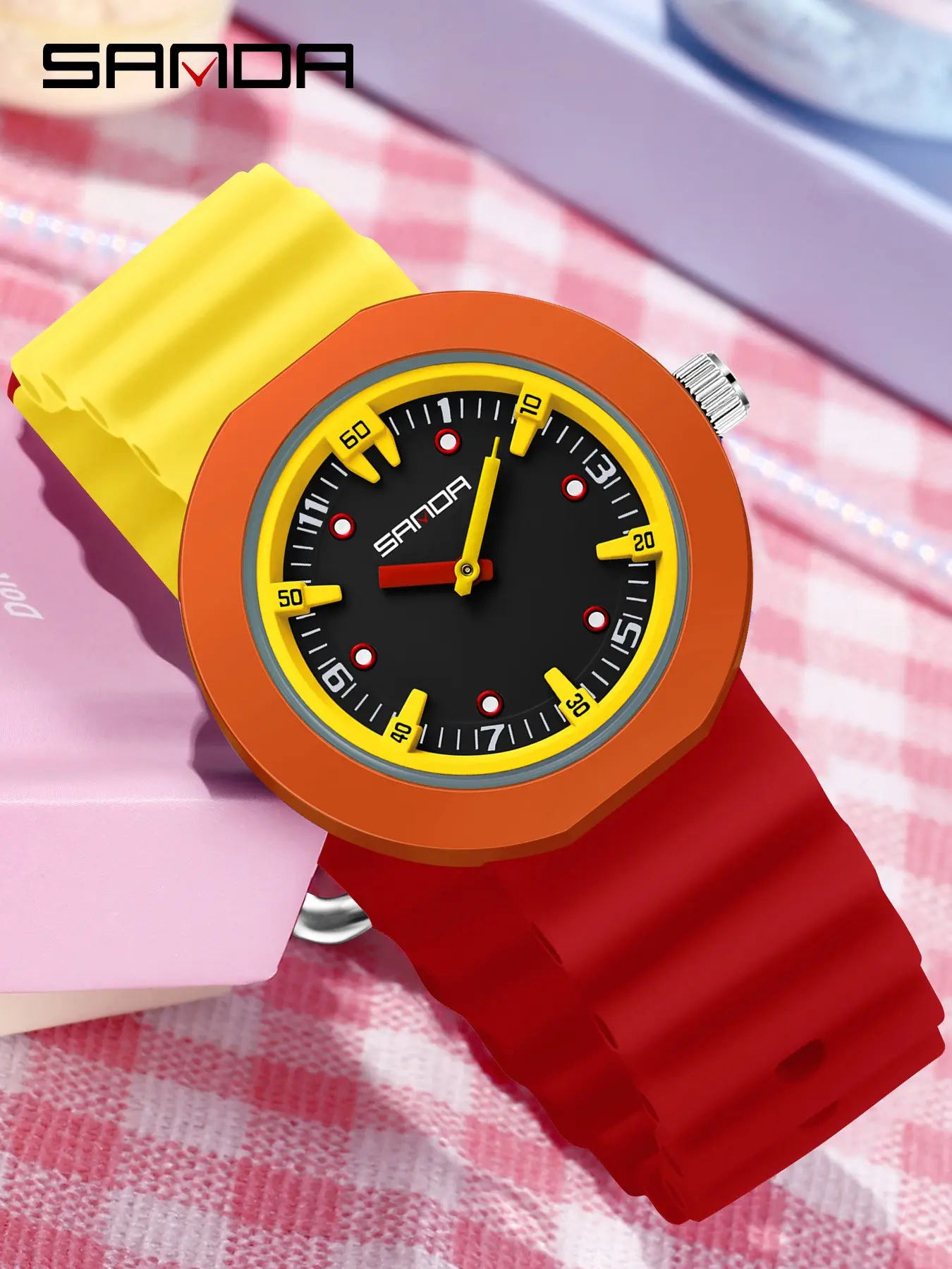 Sanda Unisex Watch, Minimalist Design, Analog Digital Display, Synthetic Resin Case, Mineral Glass Dial, Ideal Gift for All Occasions