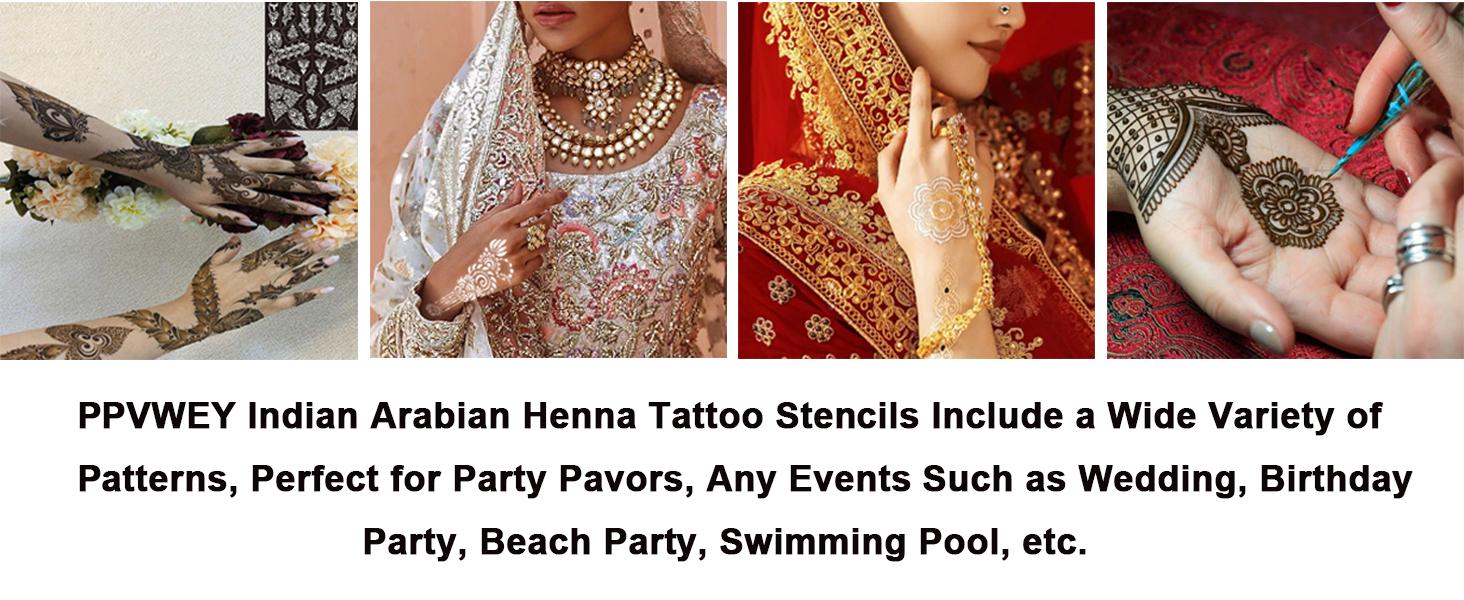 10 Sheets Henna Tattoo Stencils 10 Pair Arm Hand Tattoo Template Temporary Indian Arabian Glitter Airbrush Tattoo Stickers for Face Body Paint DIY (Black)
