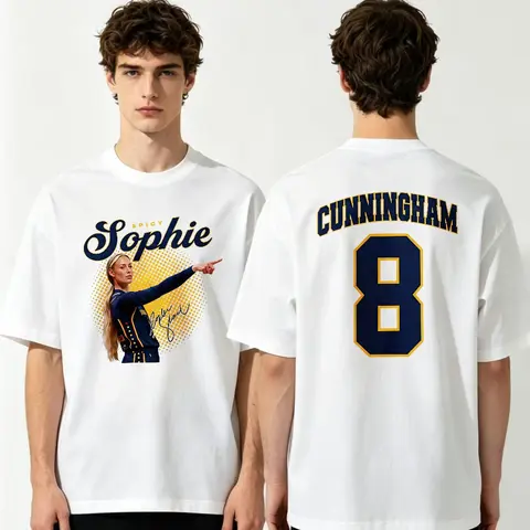 Men's Oversized Customized #8 Sophia Cunningham Graphic Short-Sleeve Round Neck Double-Side T-Shirt - Breathable Fabric Casual Top, Game Day Gift for Basketball Enthusiasts, Tshirt