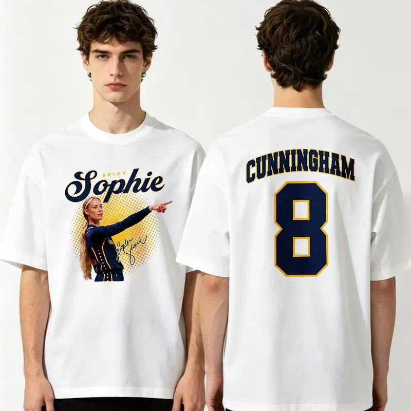 Men's Oversized Customized #8 Sophia Cunningham Graphic Short-Sleeve Round Neck Double-Side T-Shirt - Breathable Fabric Casual Top, Game Day Gift for Basketball Enthusiasts, Tshirt