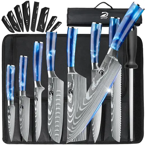 MDHAND Chef's Knife Stainless Steel Japanese Damascus Pattern, High Carbon Kitchen Knife Set with Roll Bag, Professional Kitchenware#DealsForYouDays