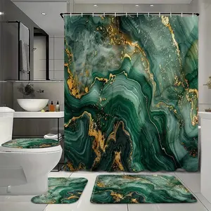 Bathroom Curtains Shower Curtain Sets, Marble Pattern Decor, Bohemian Style Bath Accessories, Includes Hooks & Rug, Shower Essentials
