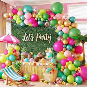128 count Party Decorations Tropical Balloon Arch Kit,100 Hawaiian Balloons Garland, 24 Umbrella Toppers for Summer Beach Pool Aloha Birthday Supplies (Hawaiian)