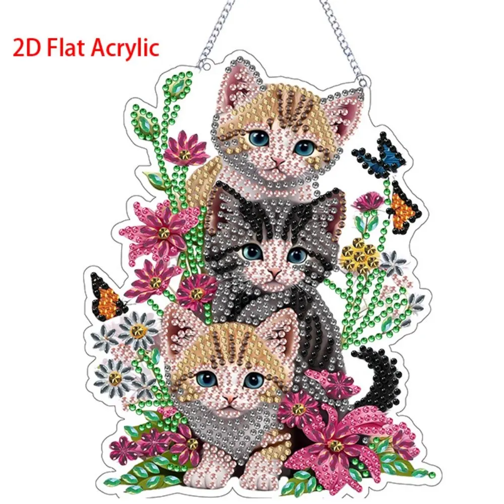 2D Flat Acrylic, 5D DIY Diamond Painting Kit suitable for beginners, acrylic mosaic handmade craft pendant, animal and cat pattern pendant, handmade, suitable for home and garden wall and door decoration, creative handmade craft gift set!