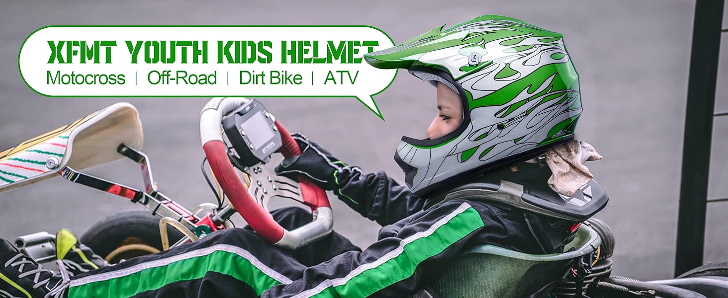 Youth Motocross Offroad Street Dirt Bike Helmet Youth Motorcycle ATV Helmet with Goggles Gloves Blue Flame M