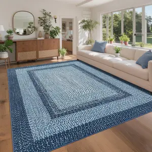 Modern Washable Area Rug - Boho Braided Print, Non Slip, Low Pile, Durable Soft Carpet - Living Room, Bedroom, Dining, Office, Kids Playroom - Pet Friendly, Rustic, Farmhouse Decor (Multiple Sizes/Colors)