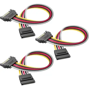 3-Pack 15 Pin 8 Inches SATA Power Extension Cable for Hard Drive and SSD