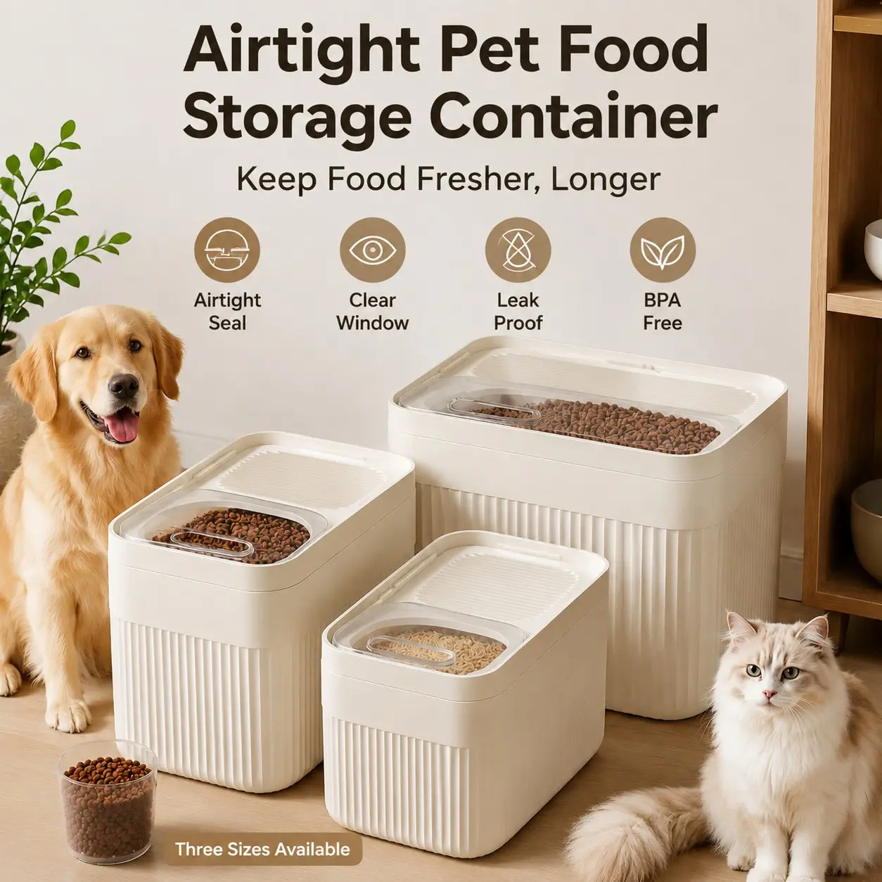 Sealed Pet Food Storage Container - Large, Oversized Dry Food Tank with Openable Window, Leak-proof Design, Suitable for Dogs, Cats, Small Animals - Domestic, Travel, Commercial Use - White Modern Style, Home Finishing, Safe Closure, Simple Storage