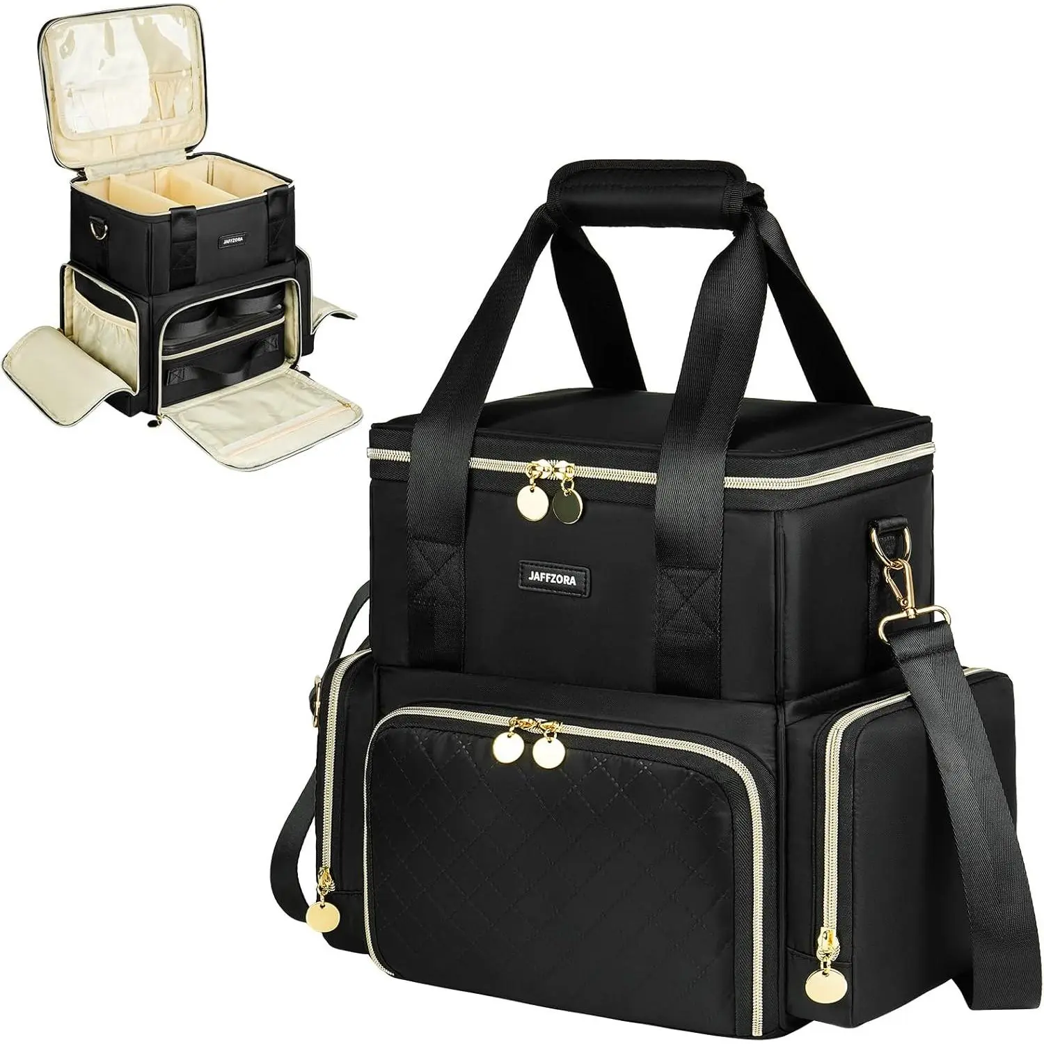 Extra Large Makeup Bag with 3 Removable Cases Double Layers Travel Cosmetic Storage Organizer Bag Detachable Dividers Toiletry Case