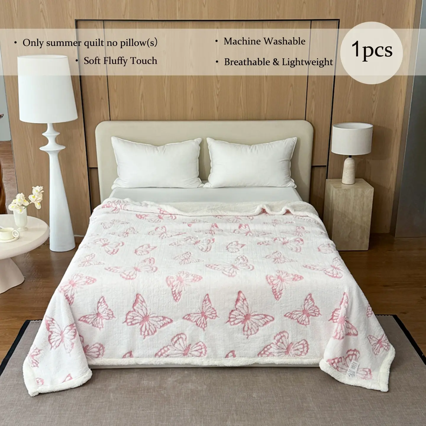 1pcs Butterfly Jacquard Double Sided Throw Blanket, Fluffy Fleece & Sherpa Dual Layer Multi Purpose Couch Cover, Multiple Sizes For Bedroom Sofa Nap Decor (Blanket Only, No Extra Accessories)