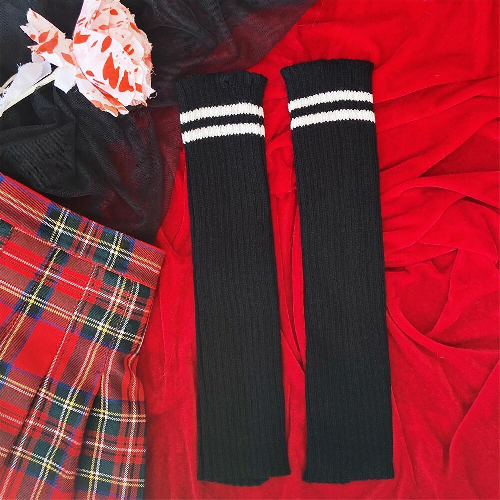 KOSAHIKI Lolita Socks Goth Striped Knit  Girl Leg Warmers Women Japanese  Harajuku Winter Boot Cuffs Legs Cover