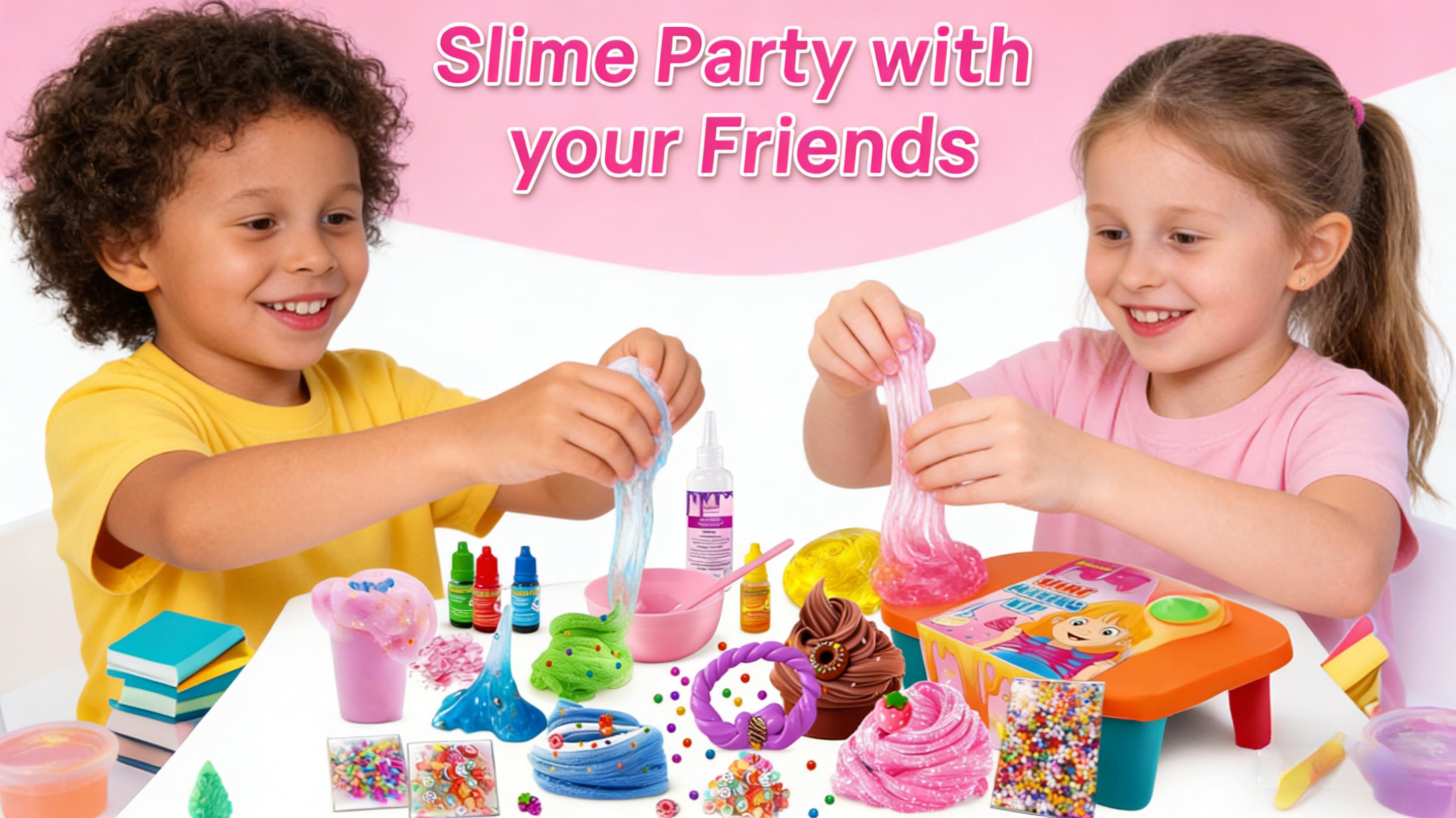 Ice Cream DIY Slime Kit for Girls, Glimmer Crunchy, Confetti Slime Making Kit for Girls, Butter, Foam, Cloud Slime with Add-ins, Foam Balls, Charms, Party Favors Gift Toys for Kids 3-12